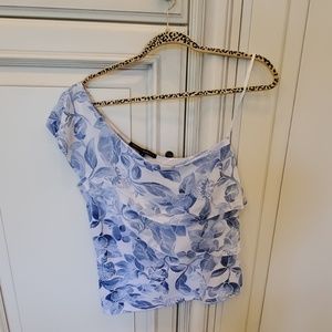 Blue Ruffle 1 sleeve blouse